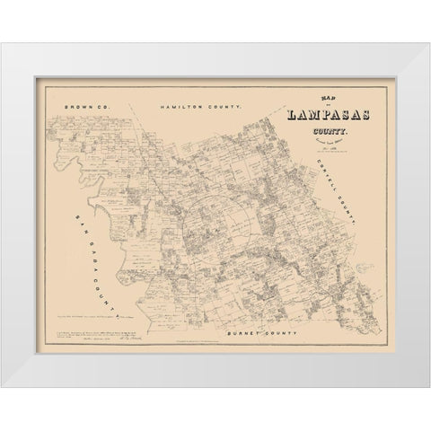 Lampasas County Texas - Walsh 1879 White Modern Wood Framed Art Print by Walsh