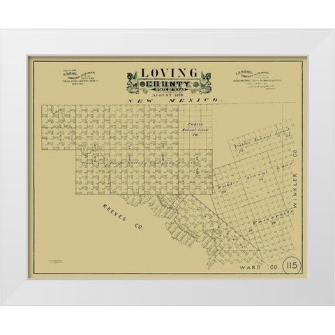 Loving County Texas - Hall 1889 White Modern Wood Framed Art Print by Hall