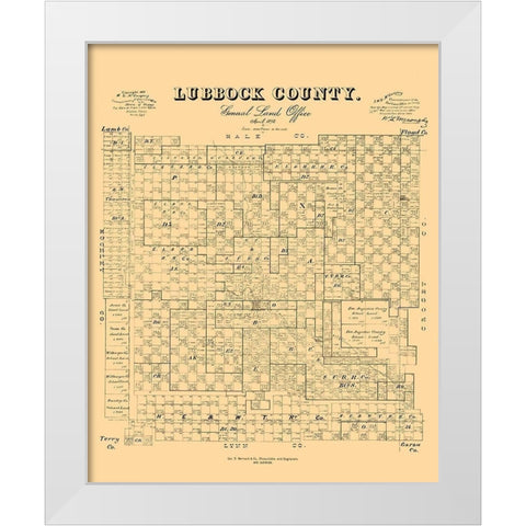 Lubbock County Texas - McGaughey 1892 White Modern Wood Framed Art Print by McGaughey