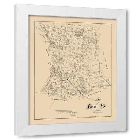 Lee County Texas - Walsh 1879 White Modern Wood Framed Art Print by Walsh