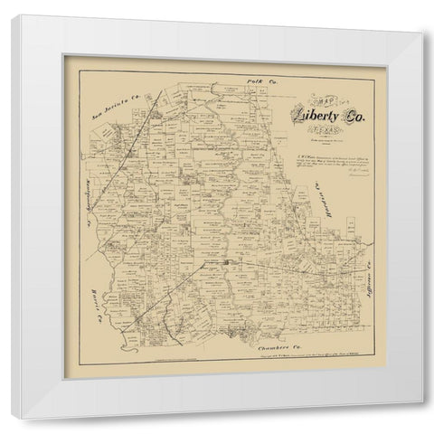 Liberty County Texas - Walsh 1879 White Modern Wood Framed Art Print by Walsh