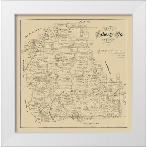 Liberty County Texas - Walsh 1879 White Modern Wood Framed Art Print by Walsh