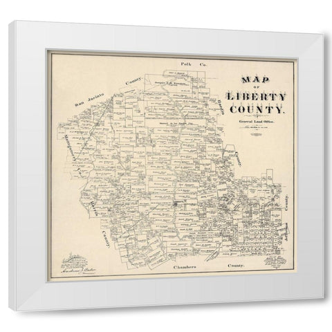 Liberty County Texas - Baker 1895 White Modern Wood Framed Art Print by Baker