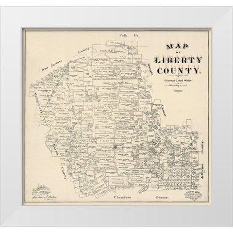 Liberty County Texas - Baker 1895 White Modern Wood Framed Art Print by Baker