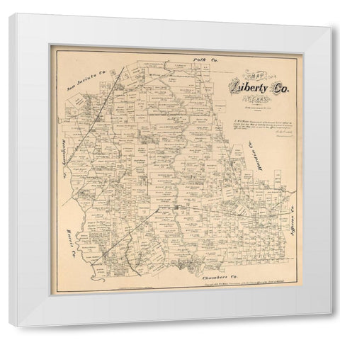 Liberty County Texas - Walsh 1879 White Modern Wood Framed Art Print by Walsh