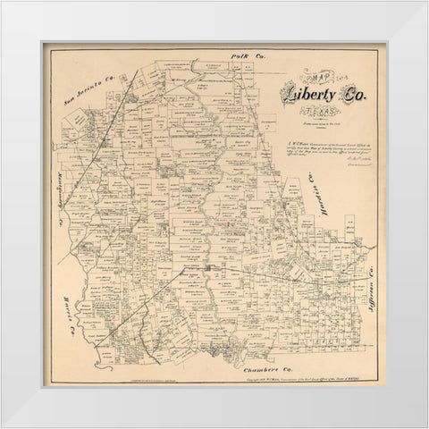 Liberty County Texas - Walsh 1879 White Modern Wood Framed Art Print by Walsh