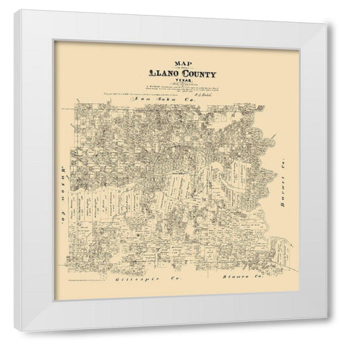 Llano County - Walsh 1879 White Modern Wood Framed Art Print by Walsh