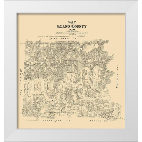 Llano County - Walsh 1879 White Modern Wood Framed Art Print by Walsh