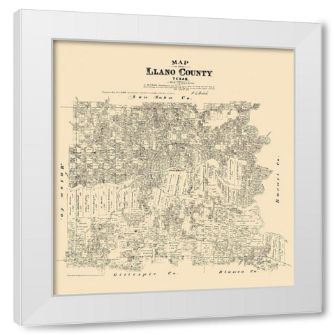 Llano County Texas - Walsh 1879 White Modern Wood Framed Art Print by Walsh