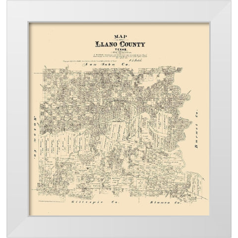 Llano County Texas - Walsh 1879 White Modern Wood Framed Art Print by Walsh