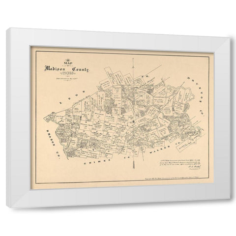 Madison County Texas - Walsh 1879 White Modern Wood Framed Art Print by Walsh