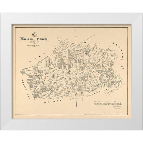 Madison County Texas - Walsh 1879 White Modern Wood Framed Art Print by Walsh