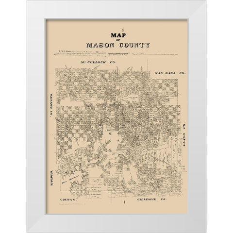 Mason County Texas - Walsh 1879 White Modern Wood Framed Art Print by Walsh