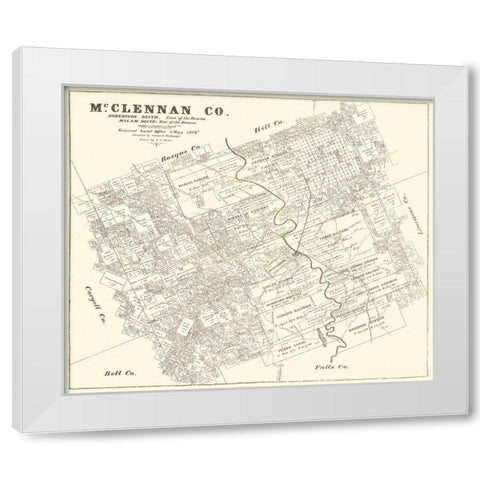 Mclennan Texas Landowner - Land Office 1878 White Modern Wood Framed Art Print by Land Office