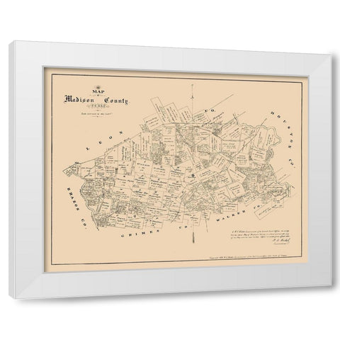 Madison County Texas - Walsh 1879 White Modern Wood Framed Art Print by Walsh