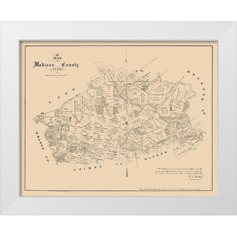 Madison County Texas - Walsh 1879 White Modern Wood Framed Art Print by Walsh