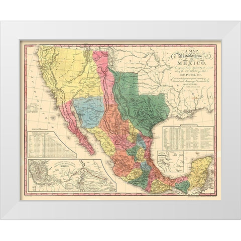 Texas - Mexico - Tanner 1847 White Modern Wood Framed Art Print by Tanner