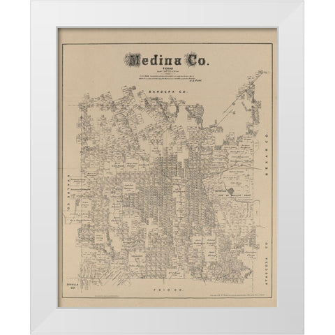 Medina County Texas - Walsh 1879 White Modern Wood Framed Art Print by Walsh
