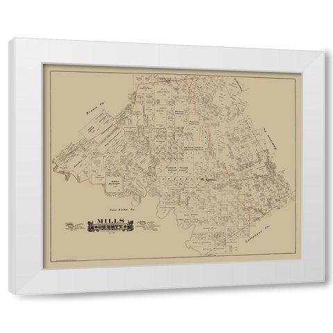 Mills County Texas - Hall 1888 White Modern Wood Framed Art Print by Hall