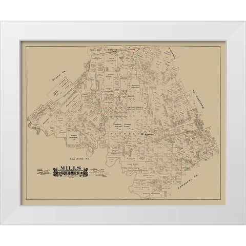 Mills County Texas - Hall 1888 White Modern Wood Framed Art Print by Hall