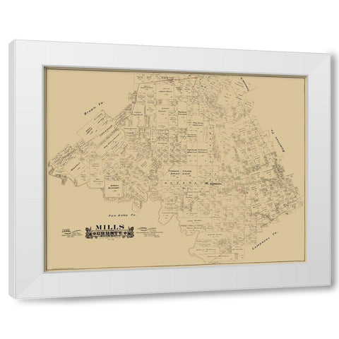 Mills County Texas - Hall 1888 White Modern Wood Framed Art Print by Hall