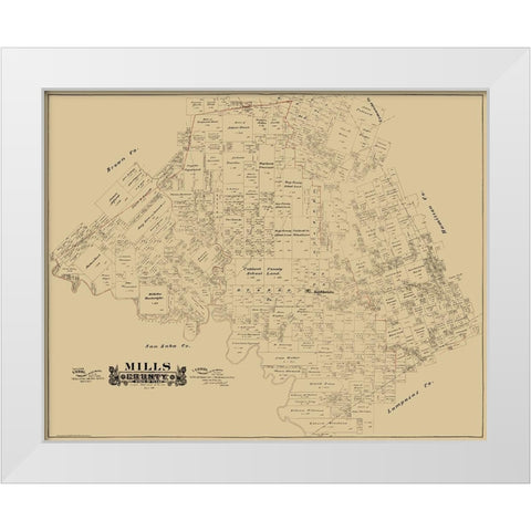 Mills County Texas - Hall 1888 White Modern Wood Framed Art Print by Hall