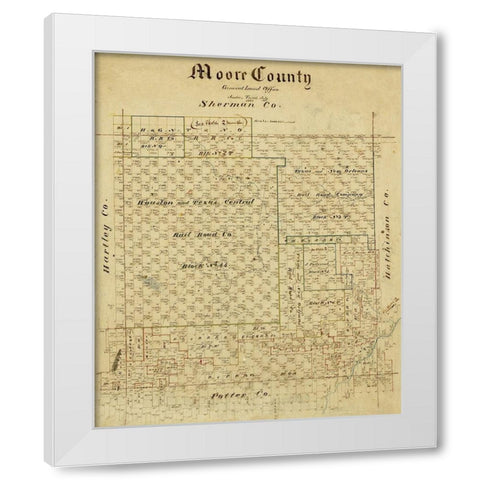 Moore County Texas -1884 White Modern Wood Framed Art Print by Unknown