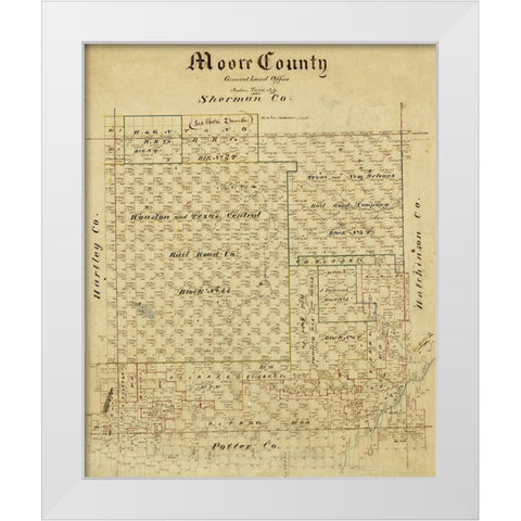 Moore County Texas -1884 White Modern Wood Framed Art Print by Unknown