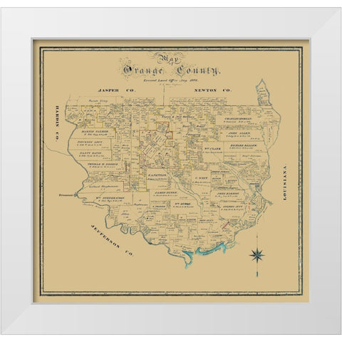 Orange County Texas - Biau 1886 White Modern Wood Framed Art Print by Biau