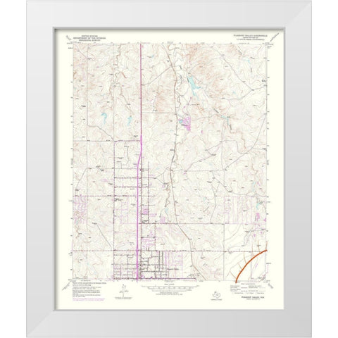 Pleasant Valley Texas Quad - USGS 1975 White Modern Wood Framed Art Print by USGS