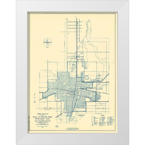 Potter Texas Highway - Highway Dept 1936 White Modern Wood Framed Art Print by Highway Dept