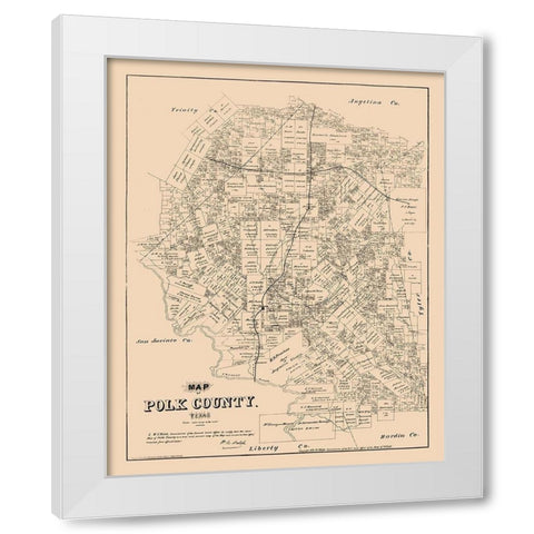 Polk County Texas - Walsh 1879 White Modern Wood Framed Art Print by Walsh