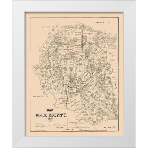 Polk County Texas - Walsh 1879 White Modern Wood Framed Art Print by Walsh