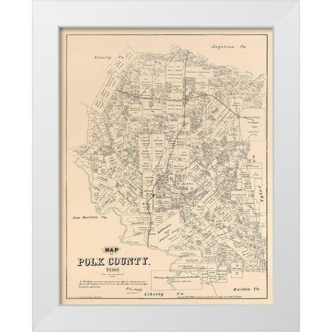 Polk County Texas - Walsh 1879 White Modern Wood Framed Art Print by Walsh