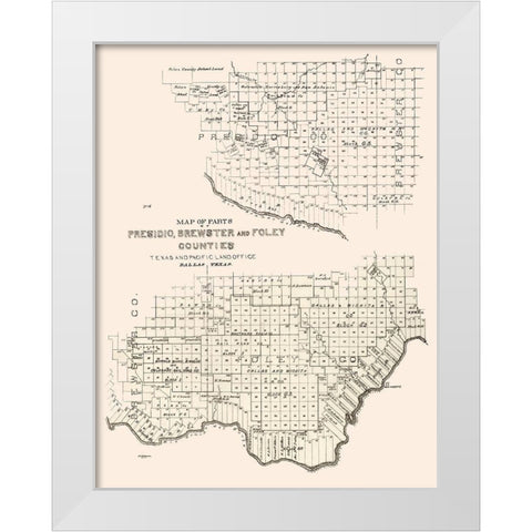 Presidio, Brewster, Foley County Texas -1891 White Modern Wood Framed Art Print by Unknown