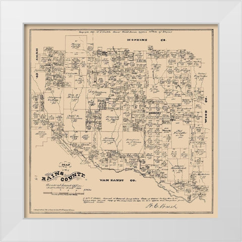 Rains County Texas - Walsh 1880 White Modern Wood Framed Art Print by Walsh