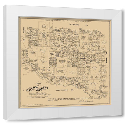Rains County Texas - Walsh 1880 White Modern Wood Framed Art Print by Walsh