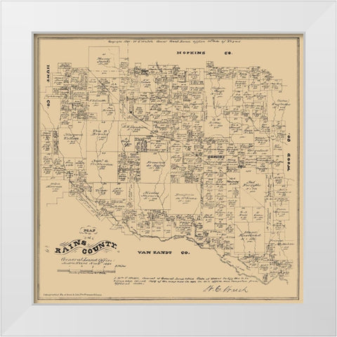 Rains County Texas - Walsh 1880 White Modern Wood Framed Art Print by Walsh