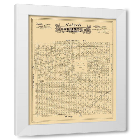 Roberts County Texas - Hall 1888 White Modern Wood Framed Art Print by Hall