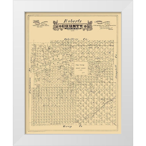 Roberts County Texas - Hall 1888 White Modern Wood Framed Art Print by Hall