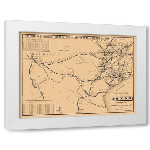 Railroad System Of Texas - Hensoldt 1883 White Modern Wood Framed Art Print by Hensoldt