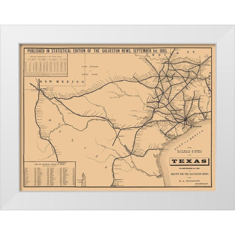 Railroad System Of Texas - Hensoldt 1883 White Modern Wood Framed Art Print by Hensoldt