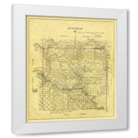 Runnels County Texas -1878 White Modern Wood Framed Art Print by Unknown