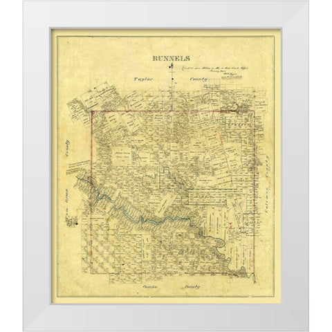 Runnels County Texas -1878 White Modern Wood Framed Art Print by Unknown