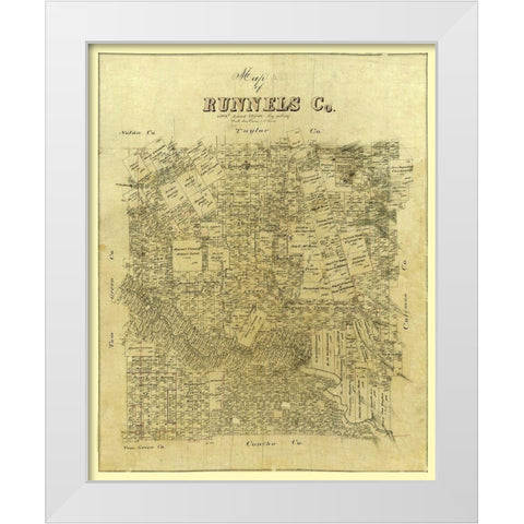 Runnels County Texas -1887 White Modern Wood Framed Art Print by Unknown