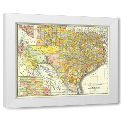 Texas Railroads and Counties - Rand McNally 1882 White Modern Wood Framed Art Print by Rand McNally