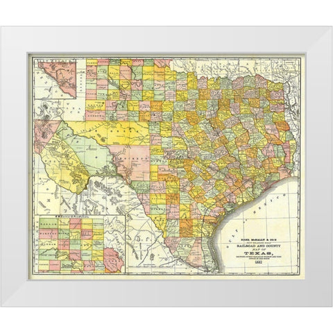 Texas Railroads and Counties - Rand McNally 1882 White Modern Wood Framed Art Print by Rand McNally