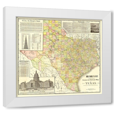 Texas Counties and Railroads - Rand McNally 1891 White Modern Wood Framed Art Print by Rand McNally