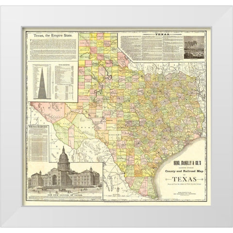 Texas Counties and Railroads - Rand McNally 1891 White Modern Wood Framed Art Print by Rand McNally
