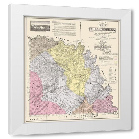 San Saba Texas - Land Office 1876 White Modern Wood Framed Art Print by Land Office